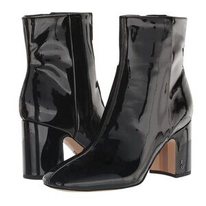 Sam Edelman Womens Boot Fawn Black Patent Leather 7 Ankle Square Toe Block Heel